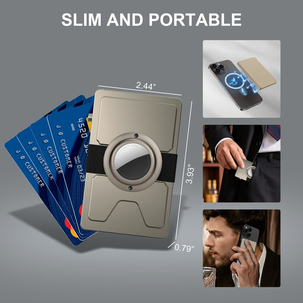 Carteira TOYFID Slim em Alumínio com Pop-Up, Proteção RFID e Suporte para Airtag