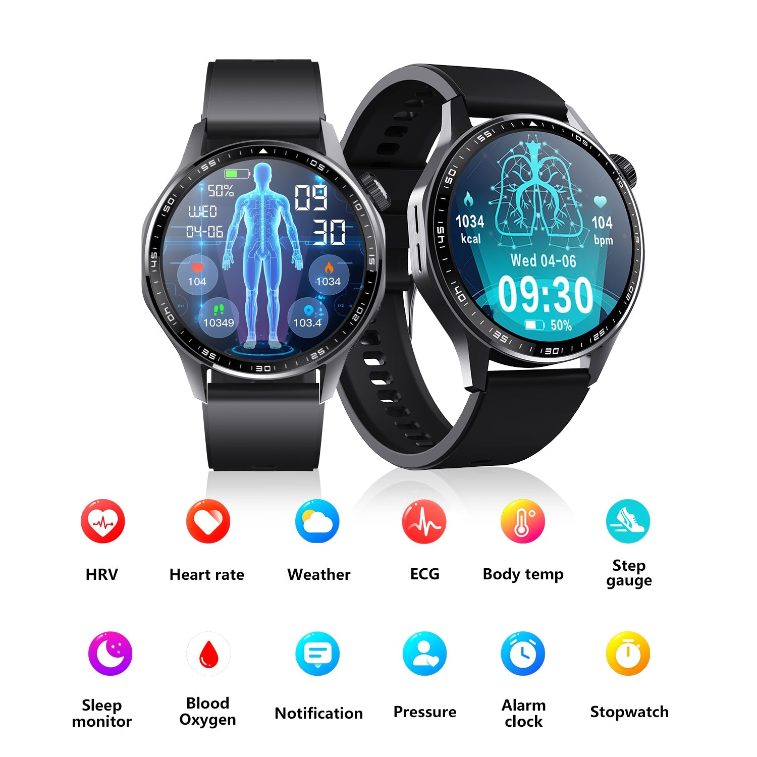 Smartwatch Avançado de Saúde e Fitness com Ferramentas para Gestão de Stress e Sono, Aplicativo de ECG, SpO₂ e Monitorização de Frequência Cardíaca 24/7