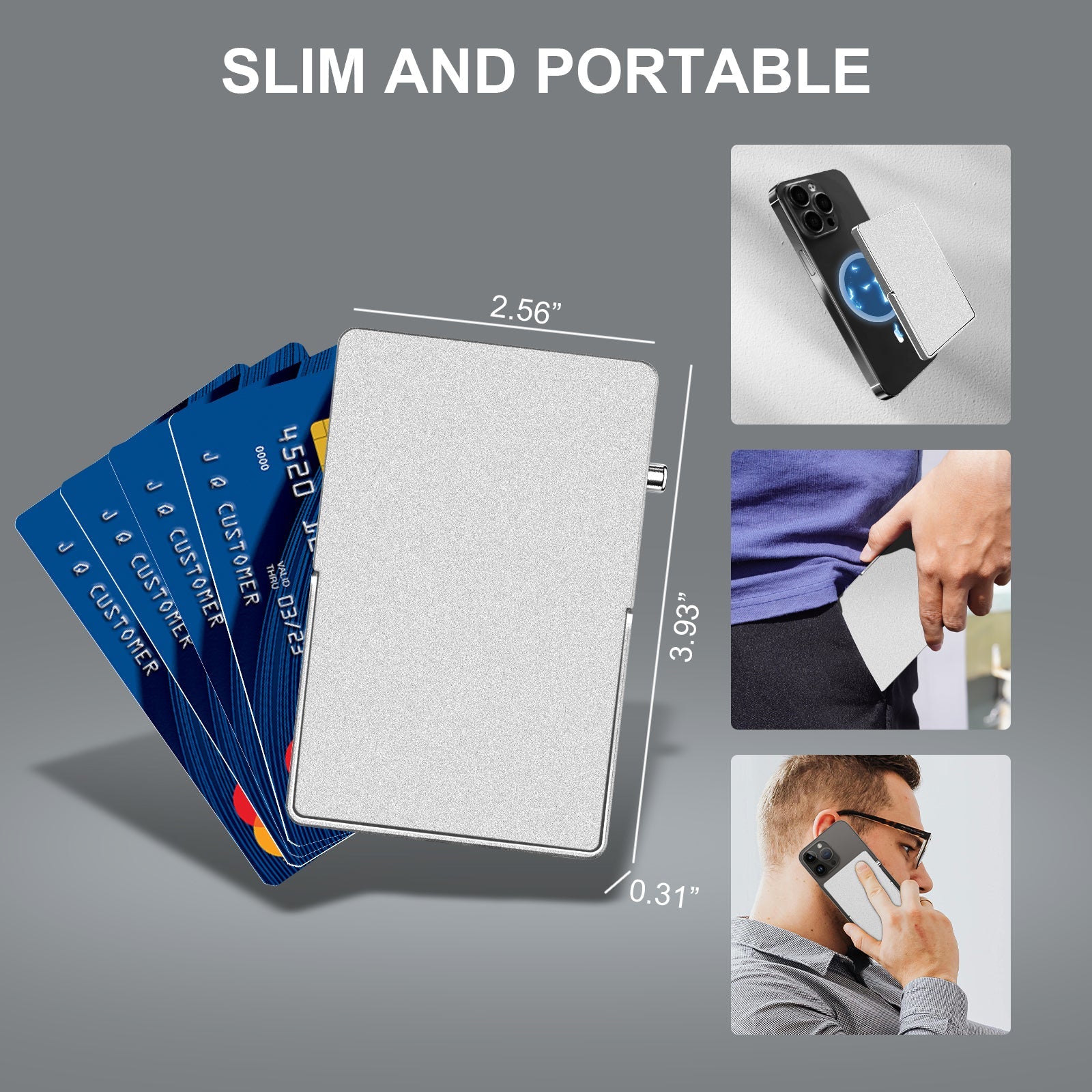 Carteira com Bloqueio RFID Minimalista e Slim para Cartões com MagSafe, com Suporte Ajustável, Carteira Magnética de Metal com Sistema Pop-Up para Homens TOYFID