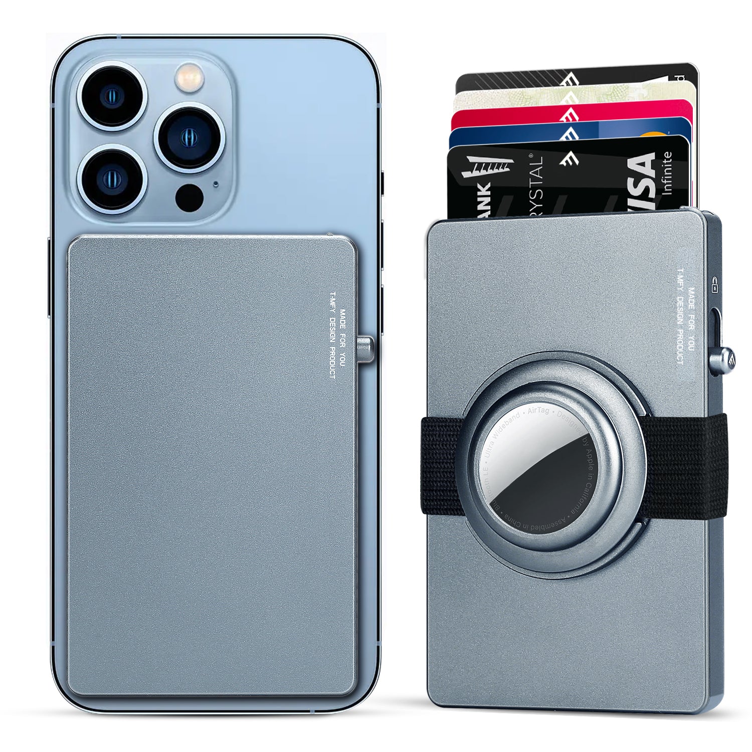 Carteira TOYFID Slim em Alumínio com Pop-Up, Proteção RFID e Suporte para Airtag