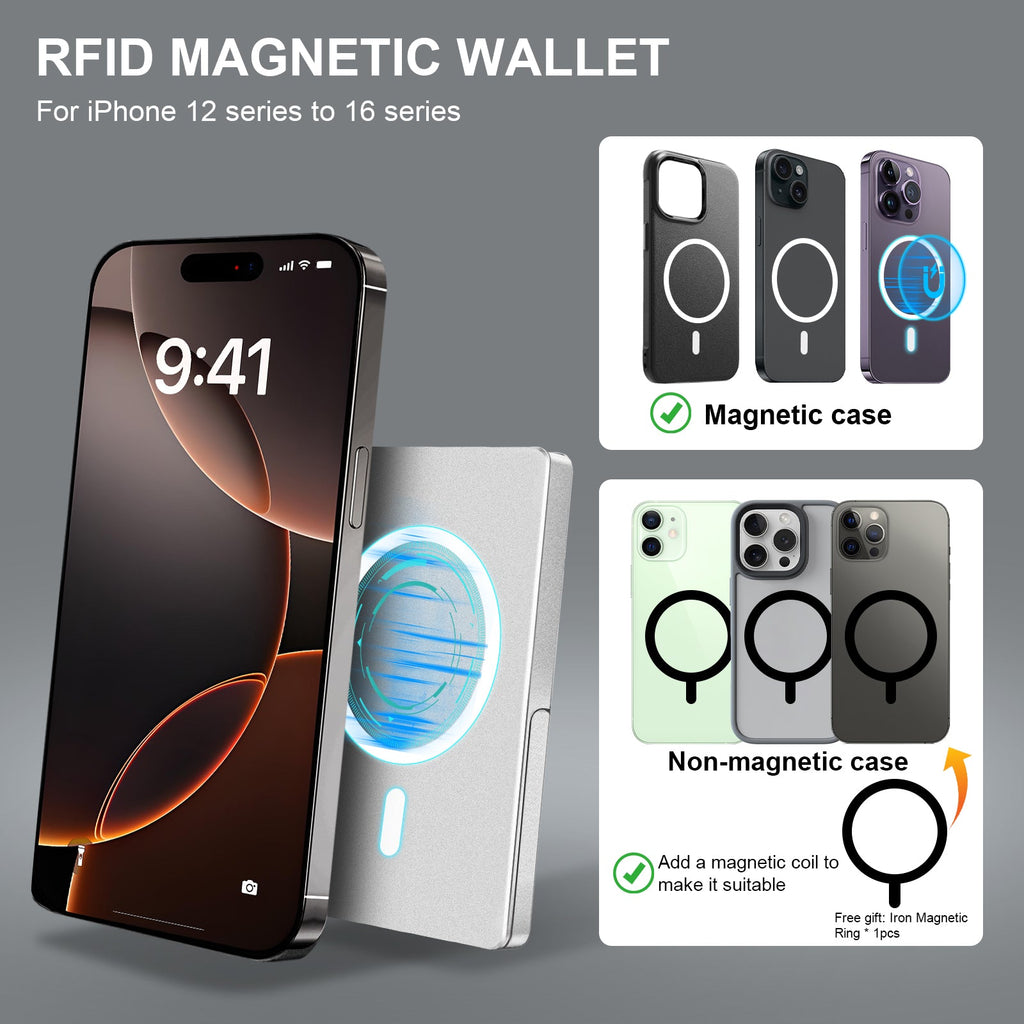 Carteira com Bloqueio RFID Minimalista e Slim para Cartões com MagSafe, com Suporte Ajustável, Carteira Magnética de Metal com Sistema Pop-Up para Homens TOYFID
