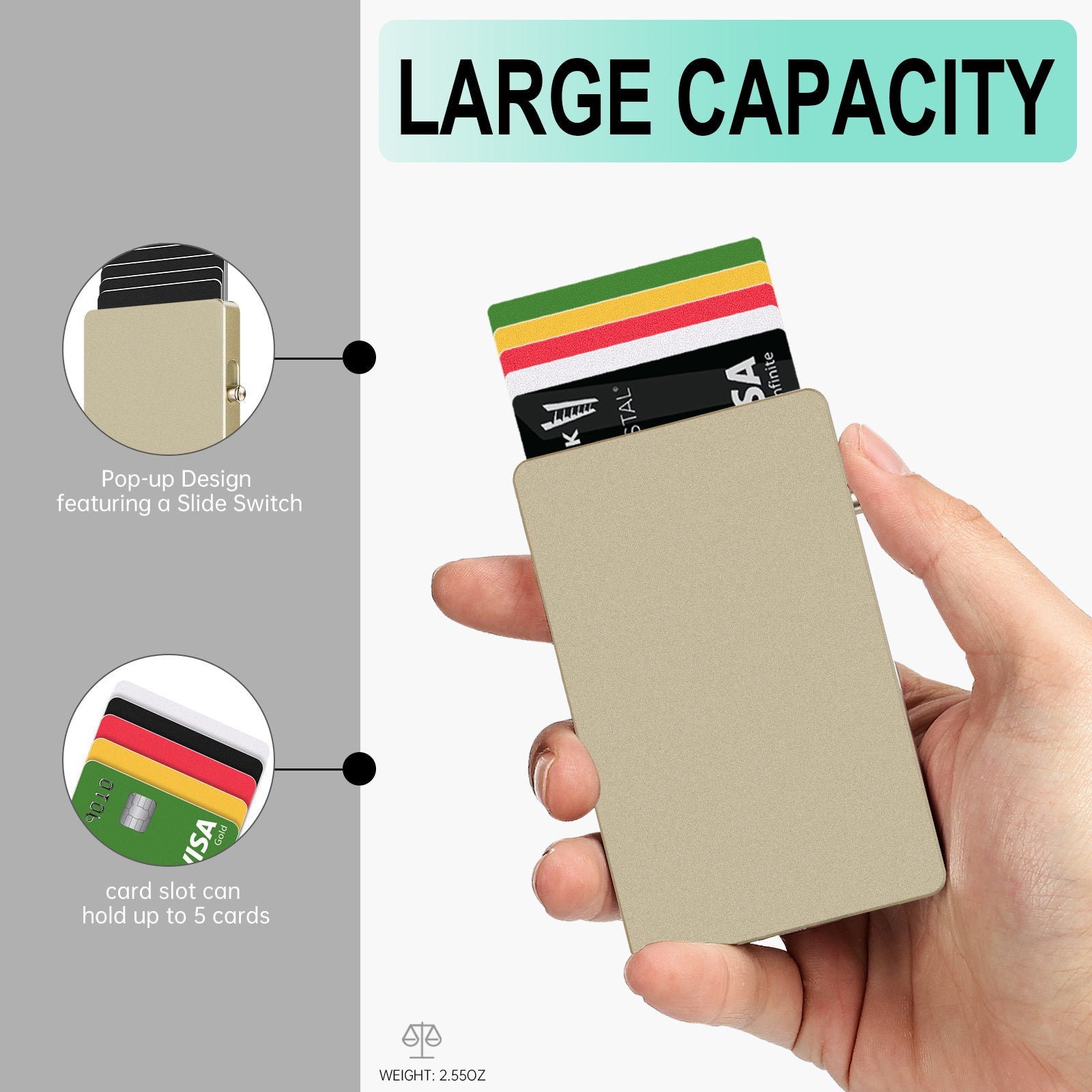 Carteira Personalizada TOYFID Slim em Alumínio com Pop-Up, Proteção RFID e Suporte Básico para Cartões – Masculina