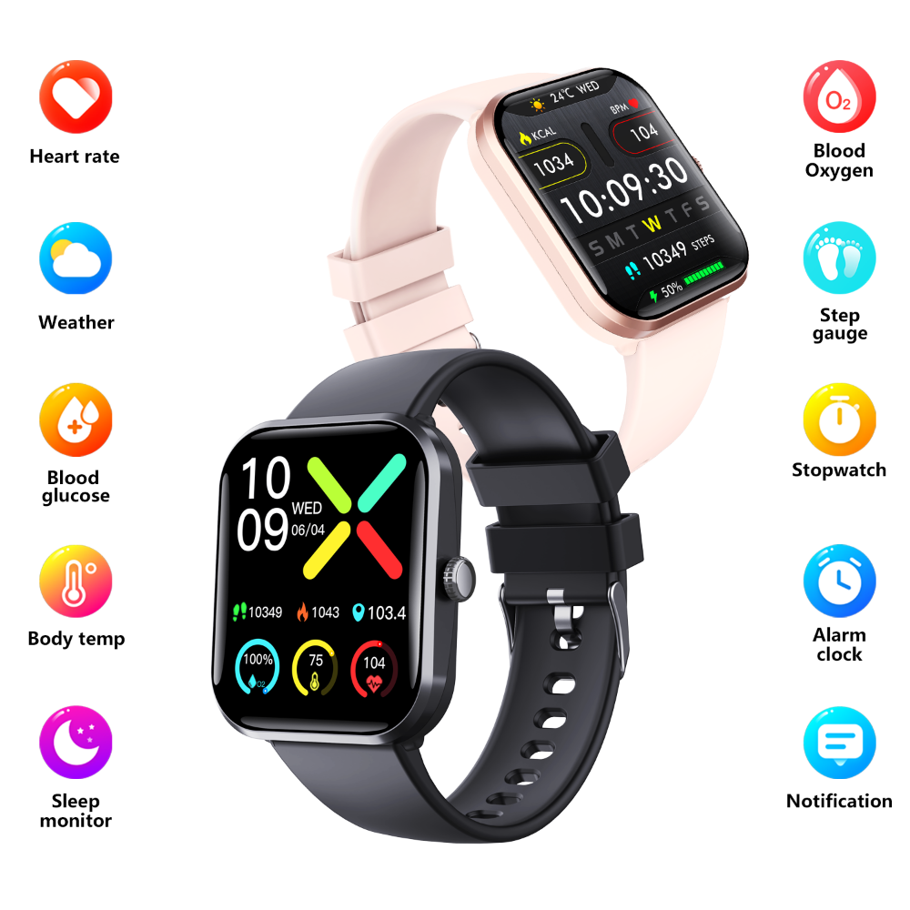 Monitor de Glicose no Sangue Smartwatch para Diabéticos com Alarme SOS e Chamada de Emergência