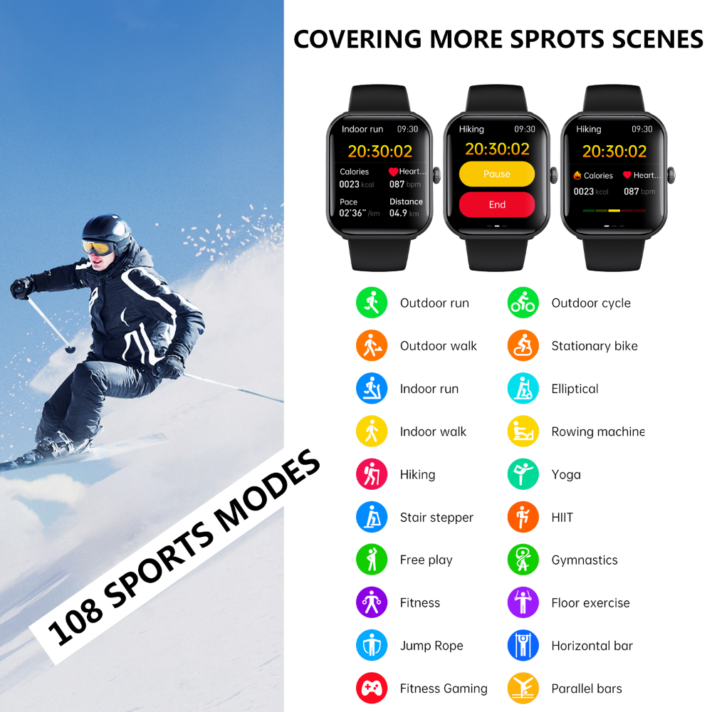 Monitor de Glicose no Sangue Smartwatch para Diabéticos com Alarme SOS e Chamada de Emergência