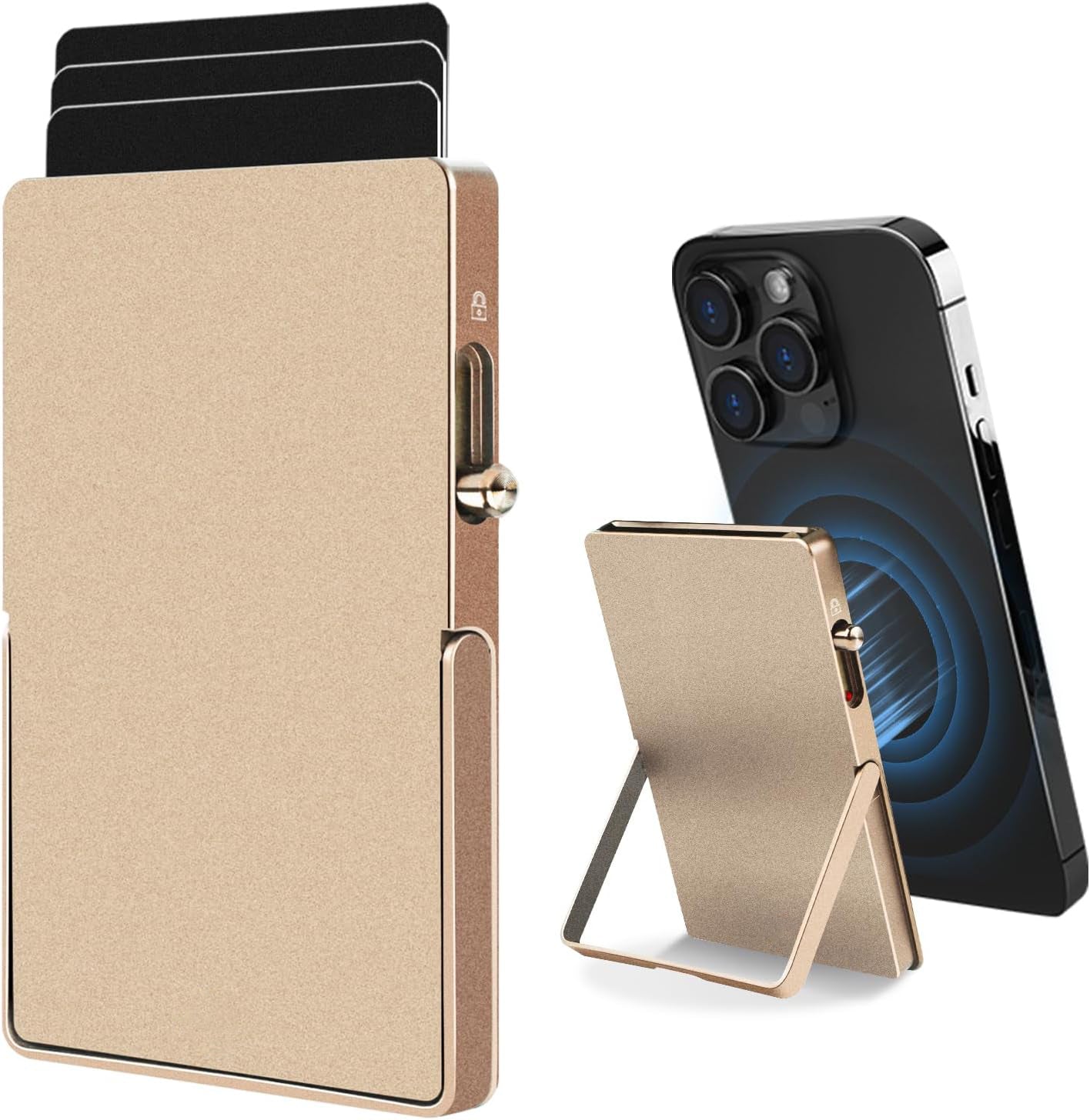 Carteira com Bloqueio RFID Minimalista e Slim para Cartões com MagSafe, com Suporte Ajustável, Carteira Magnética de Metal com Sistema Pop-Up para Homens TOYFID