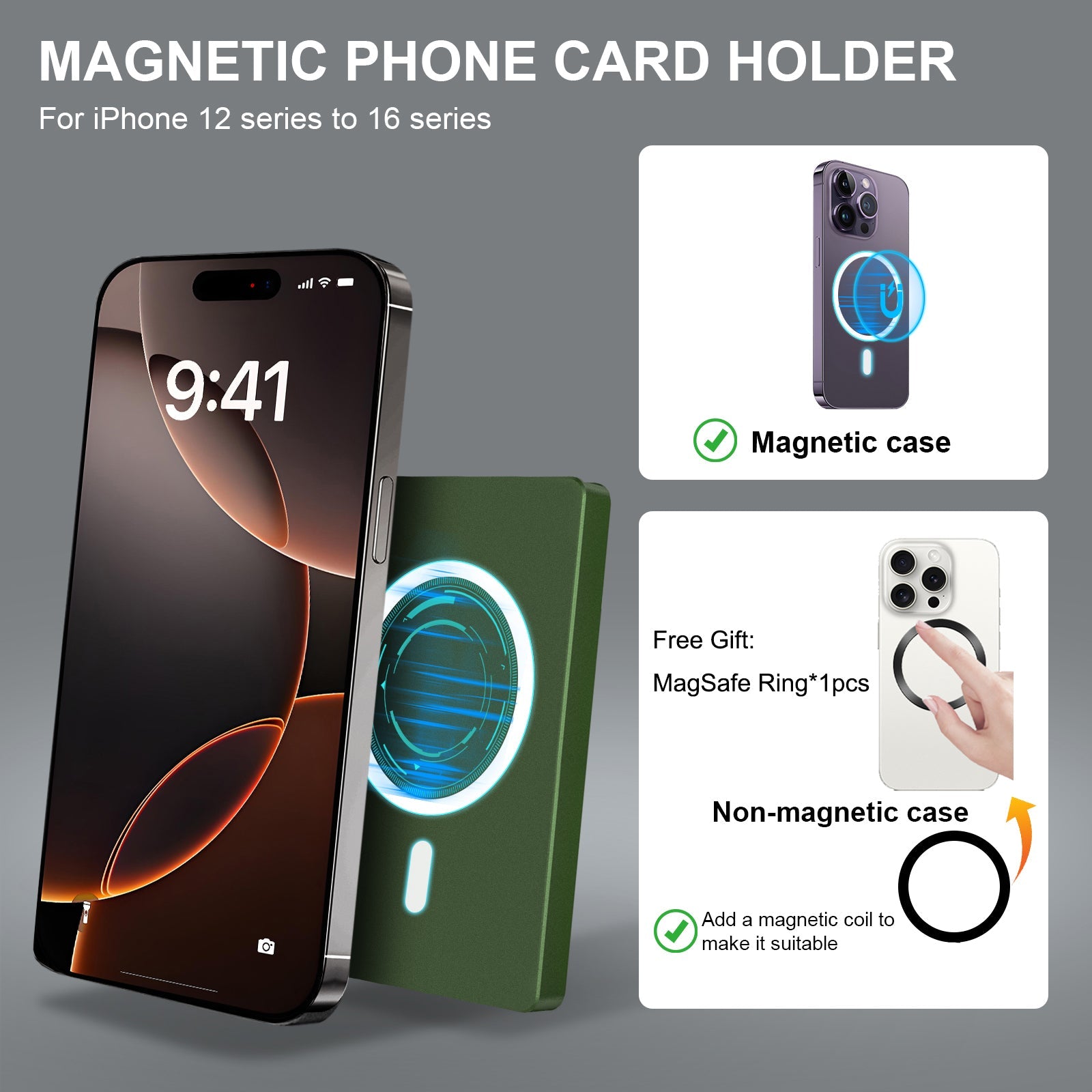 Carteira com Bloqueio RFID Minimalista e Slim para Cartões com MagSafe, com Suporte Ajustável, Carteira Magnética de Metal com Sistema Pop-Up para Homens TOYFID