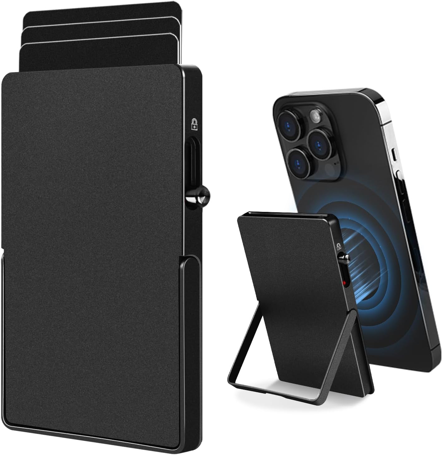 Carteira com Bloqueio RFID Minimalista e Slim para Cartões com MagSafe, com Suporte Ajustável, Carteira Magnética de Metal com Sistema Pop-Up para Homens TOYFID